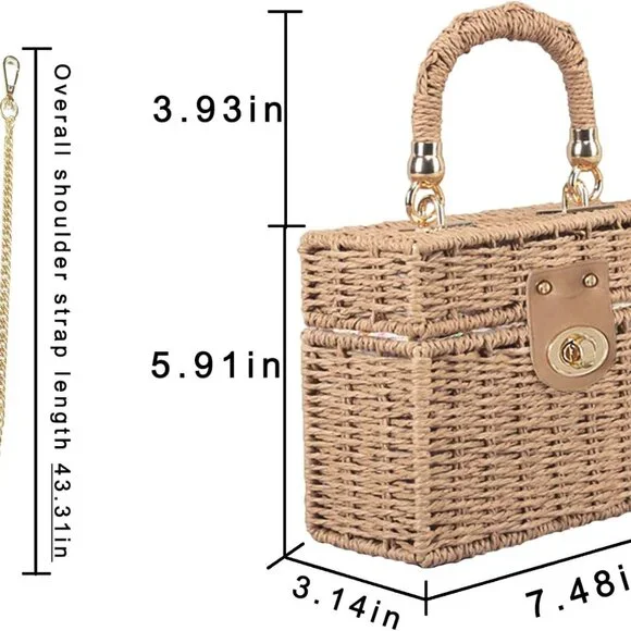Summer Straw Purse Beach Shoulder Bags for Women Cute Wicker Woven Basket Tote B